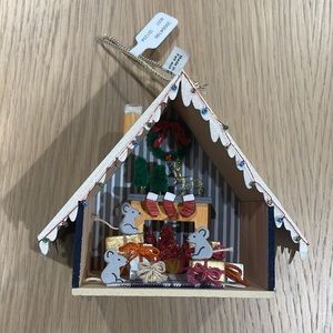 RARE Anthropologie Mouse House Winter Woodcut Ornament holiday decor